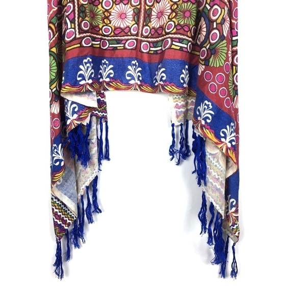 SOHO CHICK Knit Wrap Open Cardigan Fringe Floral Boho Southwestern Size Medium - Picture 7 of 10